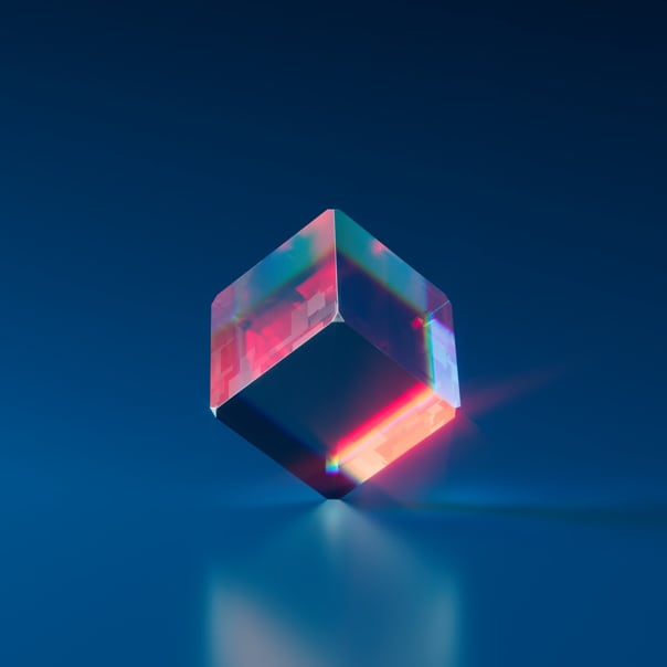 Transparent cube standing on edge